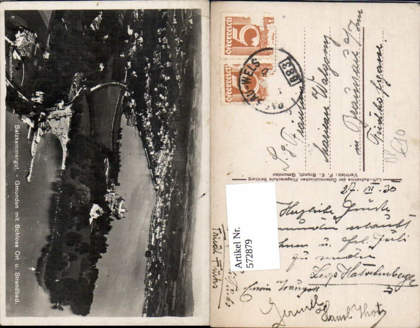 572879,tolle Fliegeraufnahme Gmunden am Traunsee Schloss Orth Bahnpost Zug 683