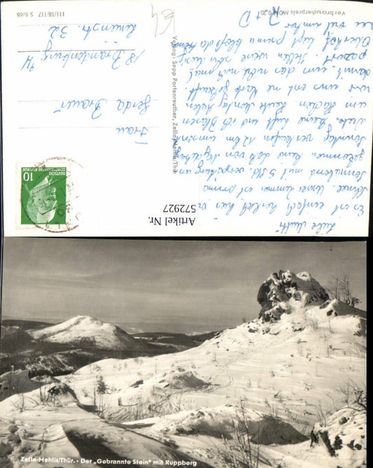 572927, Photo Ak Zella-Mehlis The Burnt Stone with Ruppberg Winter view