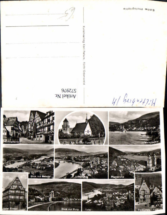 572976, Multi-image Ak Miltenberg Schnatterloch Hotel Riesen Parish Church Market Square