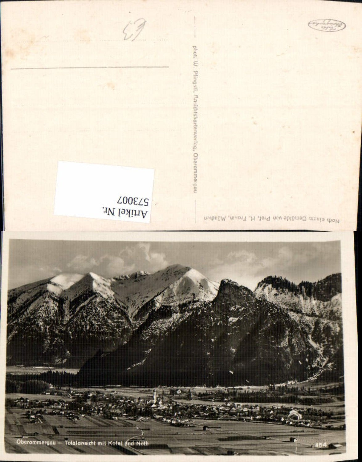 573007, Photo Ak Oberammergau Total view with Kofel and Noth Passion Play