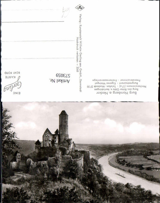 573059, Photo postcard Neckarzimmern, Hornberg Castle on the Neckar River