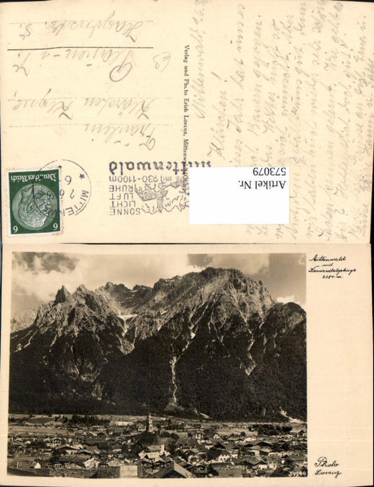 573079, Photo postcard Mittenwald and Karwendel Mountains