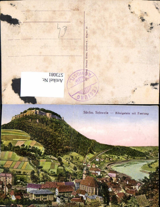 573081,Königstein Sächsische Schweiz Ansicht m. Festung
