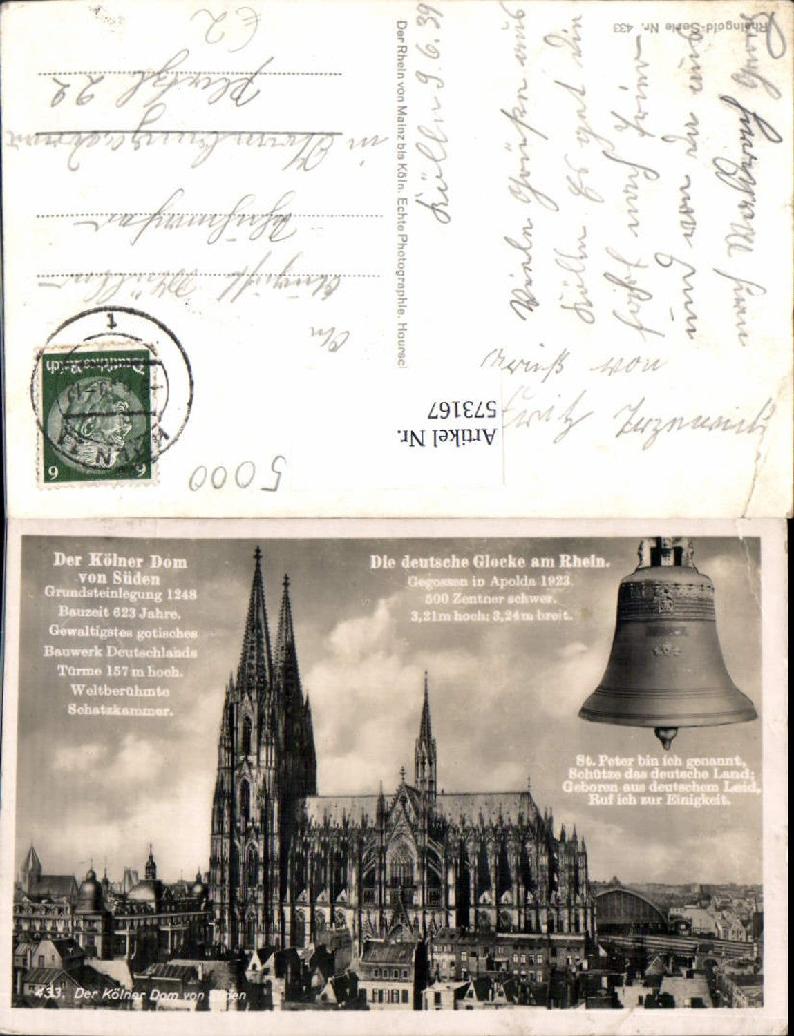 573167,Fotomontage Köln Dom v. Süden Glocke Text