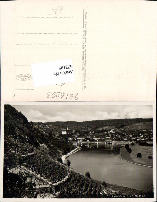 573199, Photo Ak Gundelsheim a. Neckar View with bridge