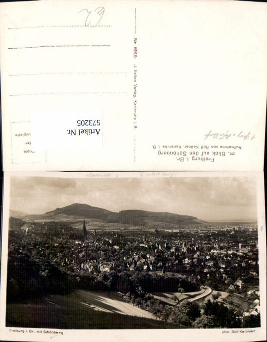 573205, Photo postcard Freiburg im Breisgau with a view of the Schönberg