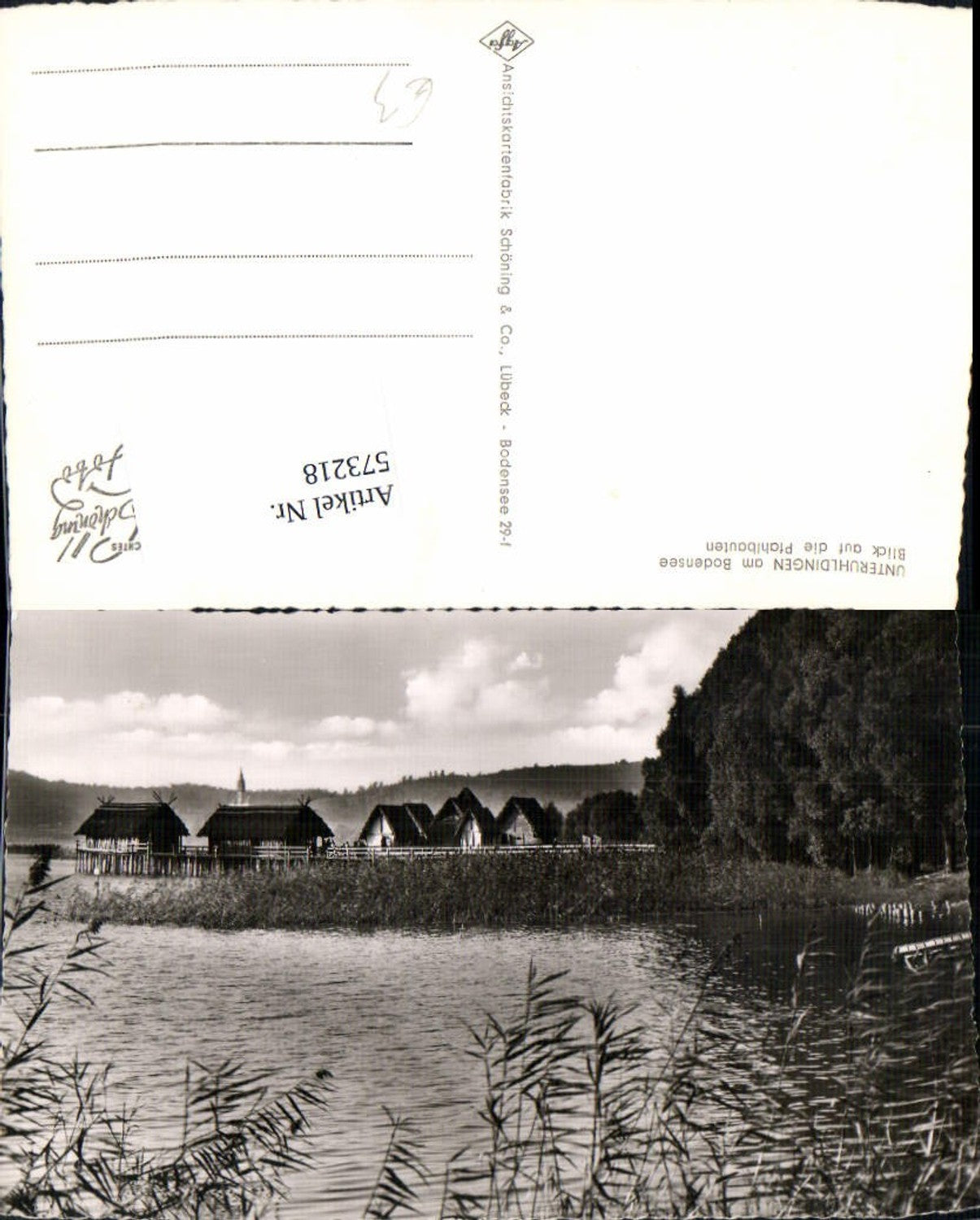 573218,Foto Ak Unteruhldingen a. Bodensee Blick a. d. Pfahlbauten