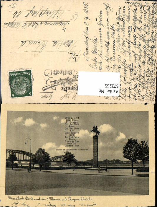 573265,Düsseldorf Denkmal d. 5 Ulanen a. d. Skagerakbrücke
