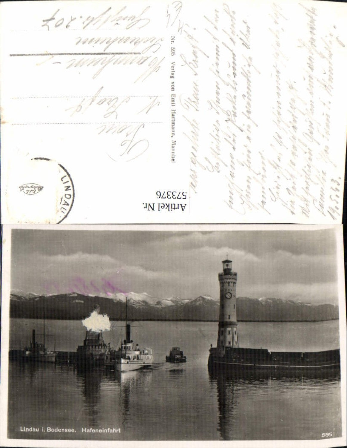 573376, Photo Ak Lindau i. Bodensee harbor entrance ship steamer lighthouse lion monument