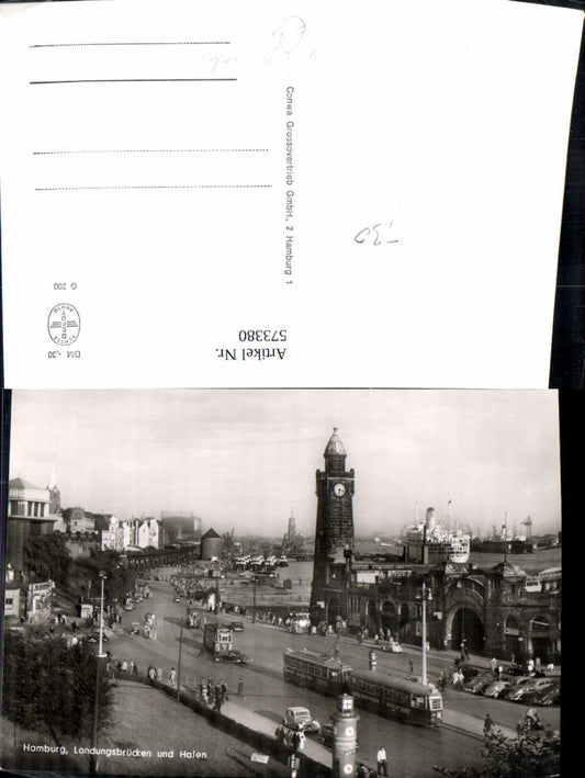 573380,Foto Ak Hamburg Landungsbrücken u. Hafen Schiff Dampfer Strassenbahn