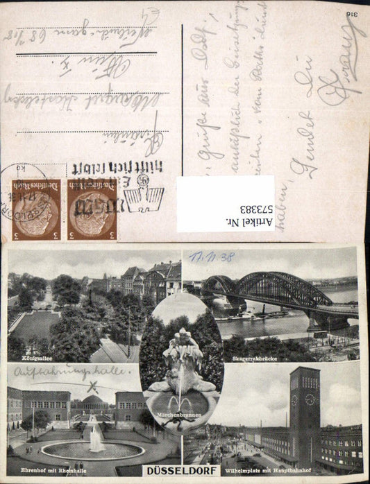 573383,Mehrbild Ak Düsseldorf Königsallee Skagerrakbrücke Ehrenhof