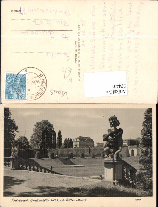 574401,Foto Ak Heidenau Schlosspark Großsedlitz Blick v. d. Stillen Musik Statue