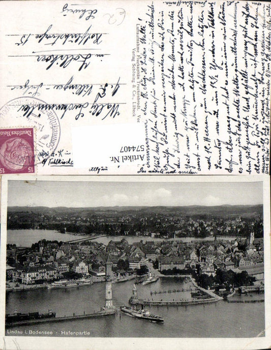 574407, Lindau on Lake Constance, harbor scene, ship, steamer, lighthouse