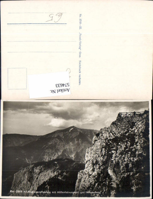 574633,Foto Ak Rax Alpenvereinssteig m. Höllentalaussicht u. Schneeberg Reichenau an der Rax