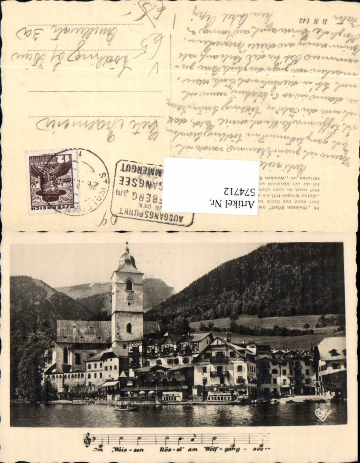 574712,St Wolfgang im Salzkammergut Weissen Rössl Liedzeile Notenzeile pub Cosy BS 142