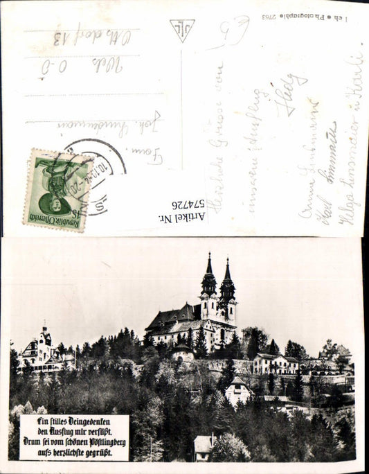 574726,Foto Ak Linz a. d. Donau Pöstlingberg Kirche Spruch Text
