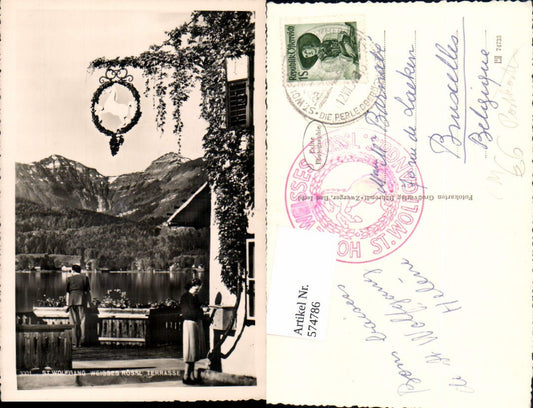 574786,Foto Ak St Wolfgang im Salzkammergut Postkasten Briefkasten Post Weisses Rössl Terrasse