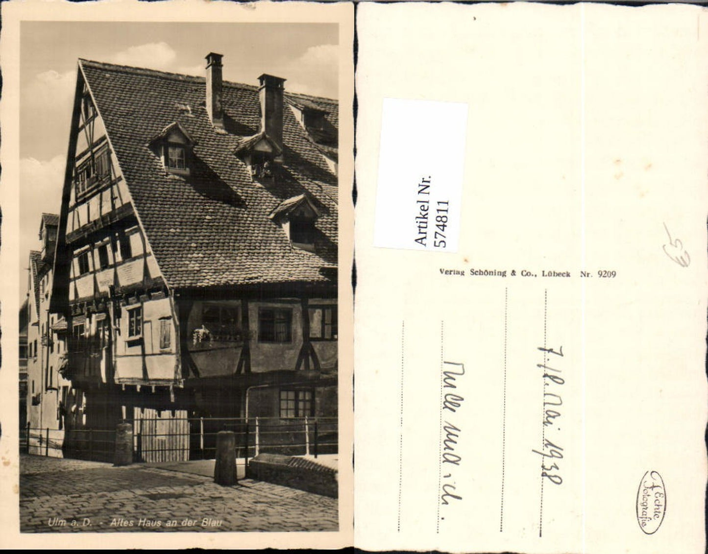 574811,Foto Ak Ulm a. d. Donau Altes Haus an d. Blau Fachwerkhaus