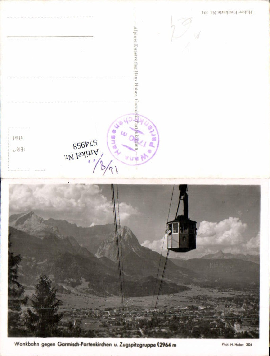574958, Publisher Wankbahn against Garmisch Partenkirchen and Zugspitze cable car pub Huber 304