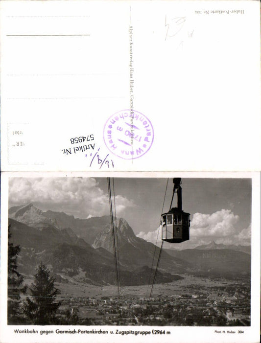 574958, Publisher Wankbahn against Garmisch Partenkirchen and Zugspitze cable car pub Huber 304