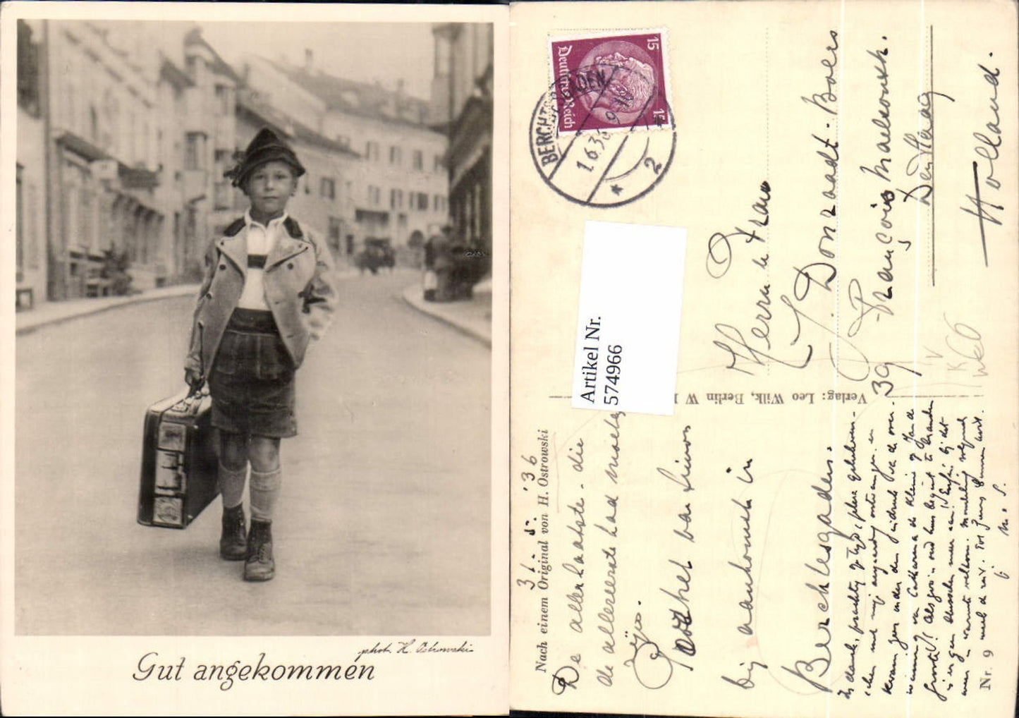 574966, H. Ostrowski Arrived safely Boy Young Suitcase Berchtesgaden pub Leo Wilk