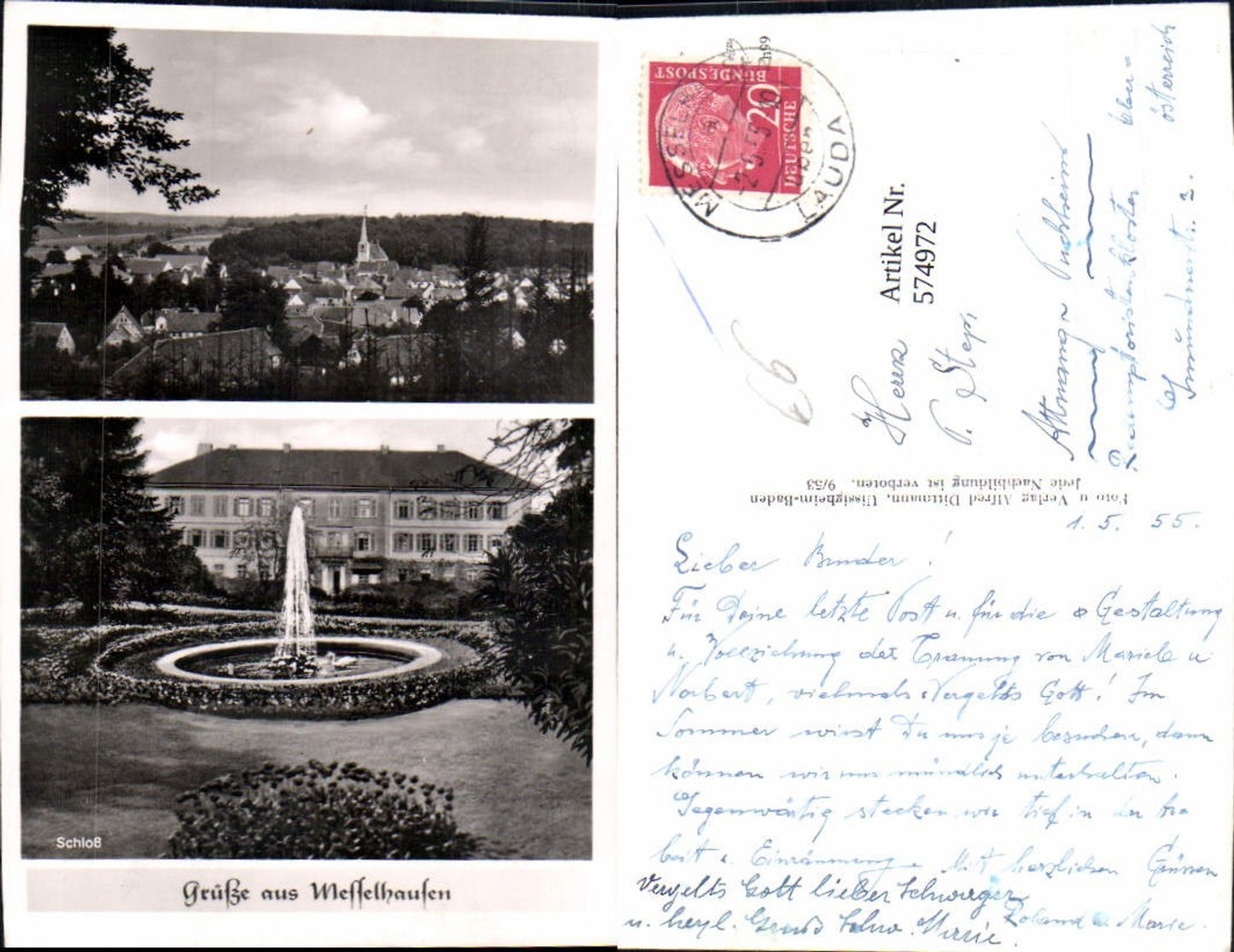574972,Mehrbild Ak Messelhausen Lauda-Königshofen Schloss Springbrunnen Brunnen