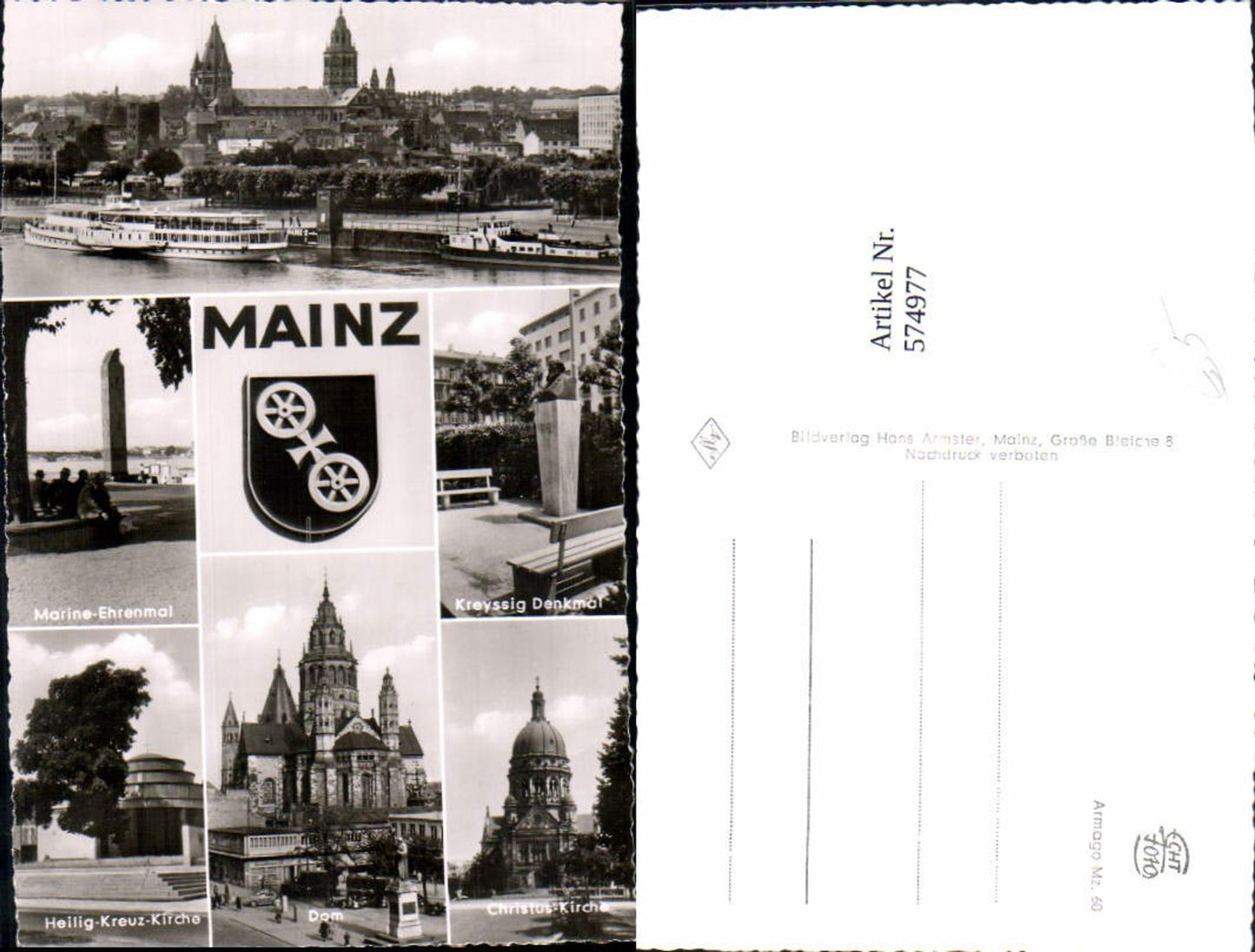 574977,Mehrbild Ak Mainz Rhein Marine-Denkmal Kreyssig Denkmal Dom