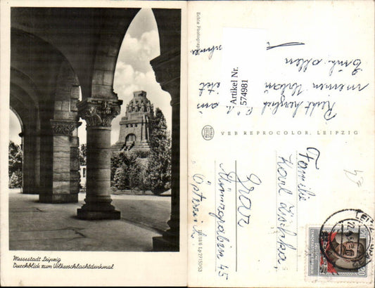 574981,Foto Ak Leipzig Durchblick zum Völkerschlachtdenkmal