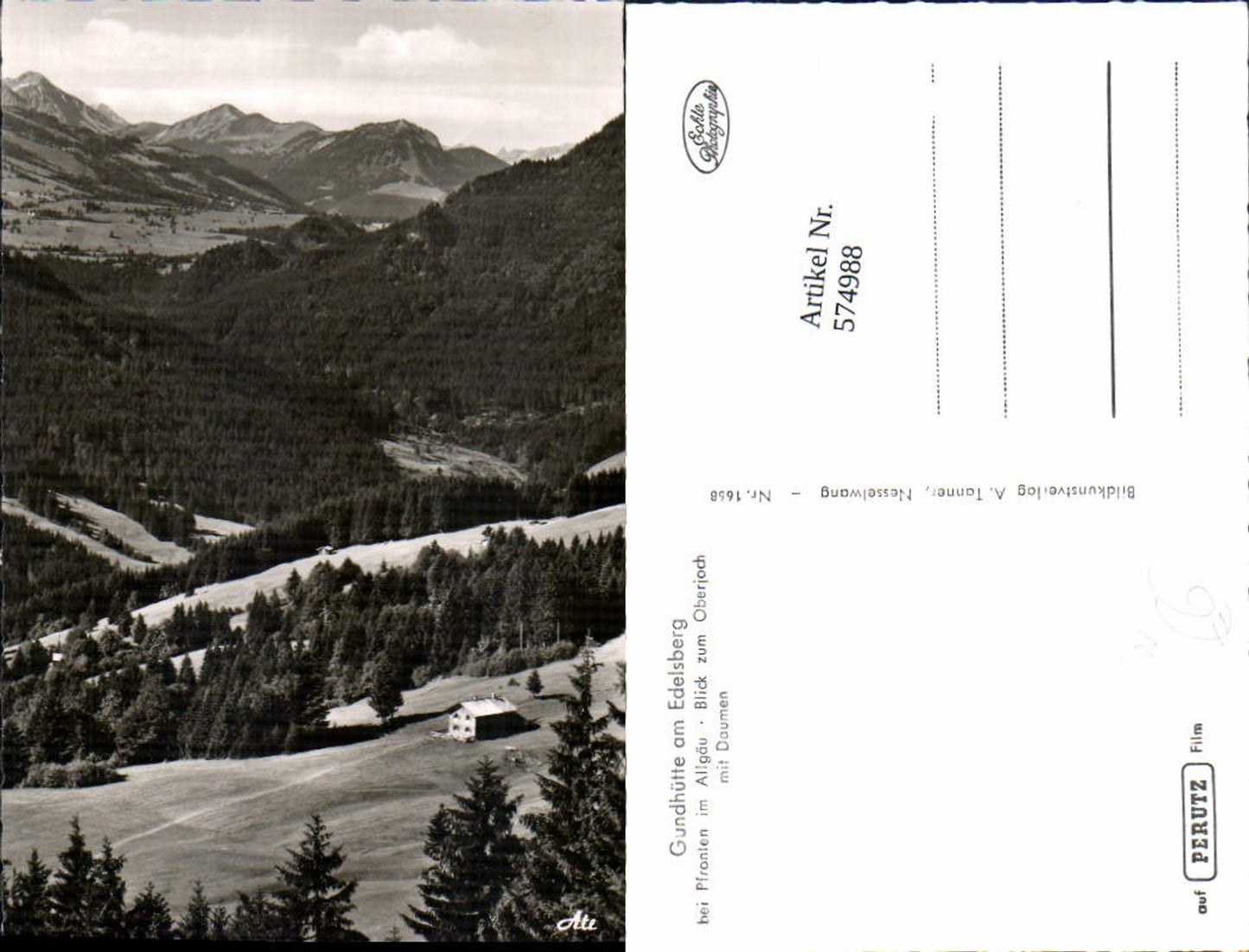 574988, Photo Ak Gundhütte am Edelsberg Pfronten im Allgäu View towards Oberjoch m. Daumen
