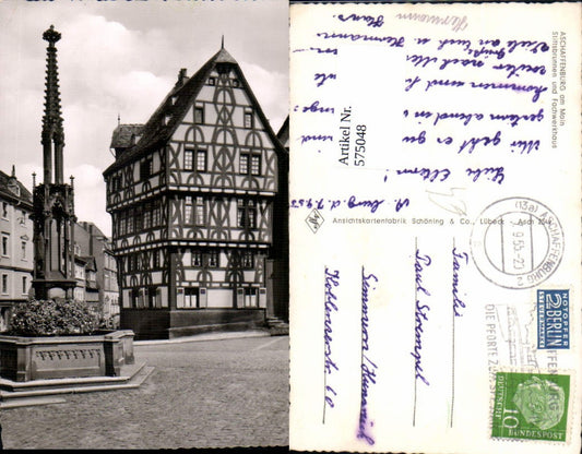 575048, Aschaffenburg am Main, Stiftsbrunnen and half-timbered house