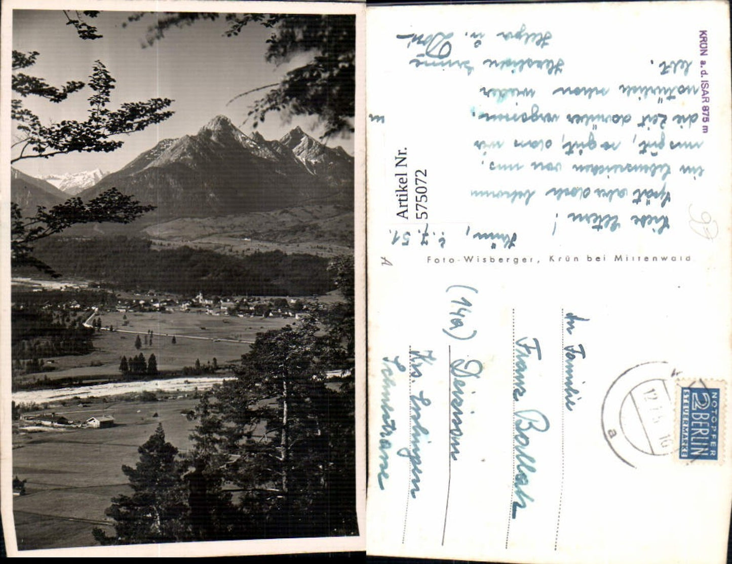 575072,Photo Ak Krün ad Isar Total