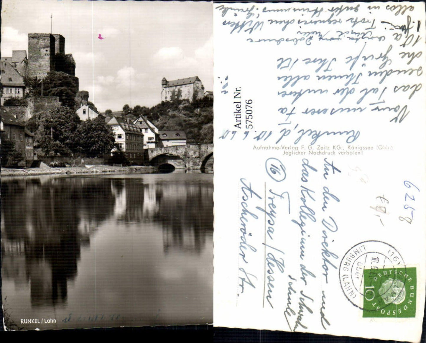 575076,Foto Ak Runkel Lahn Ansicht m. Burg