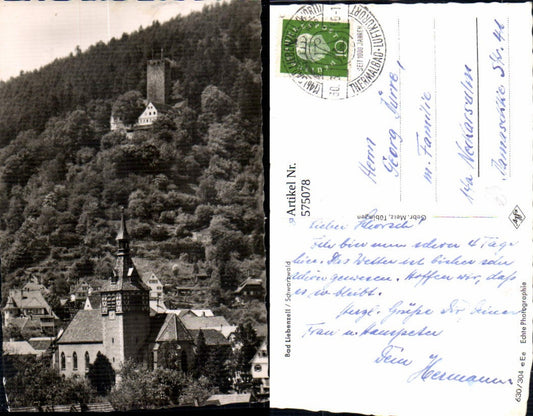 575078, Photo postcard of Bad Liebenzell, Black Forest view with castle