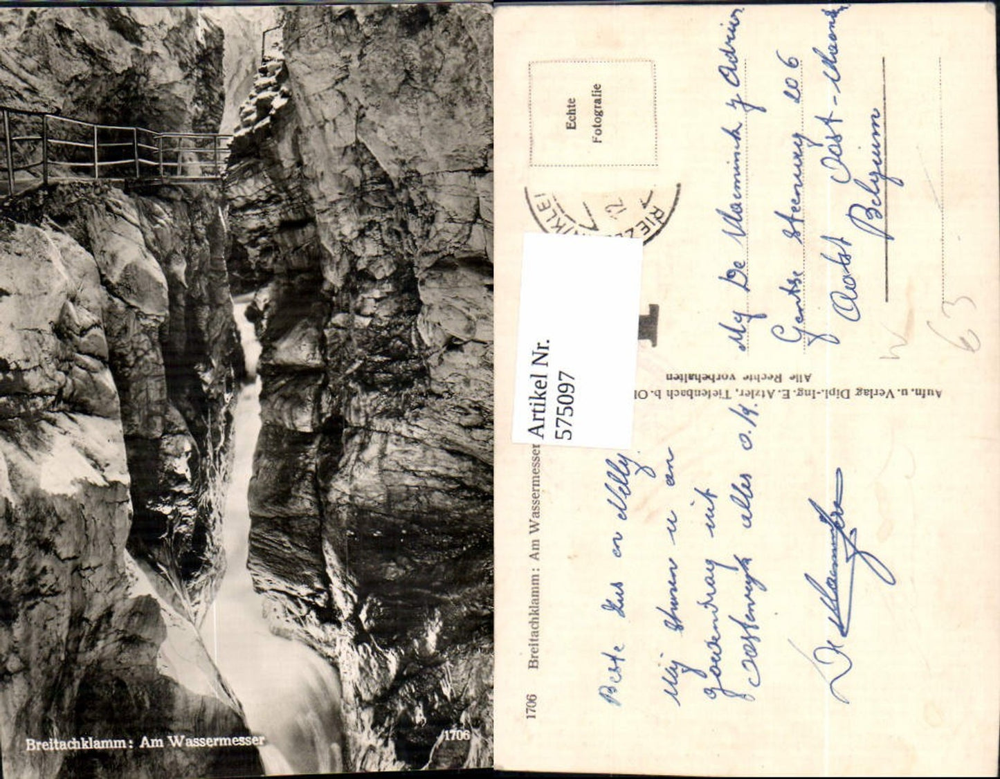 575097, Photo Ak Oberstdorf Breitachklamm At the water meter waterfall