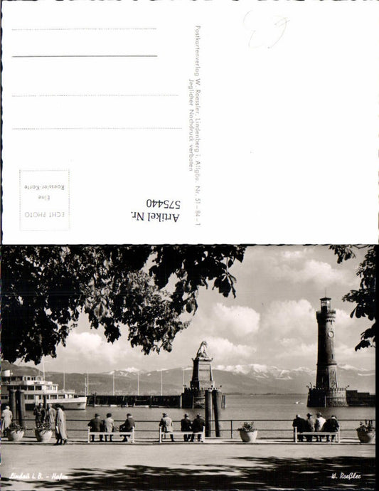 575440, Photo Ak Lindau on Lake Constance Harbor Lighthouse Lion Monument Ship Steamer
