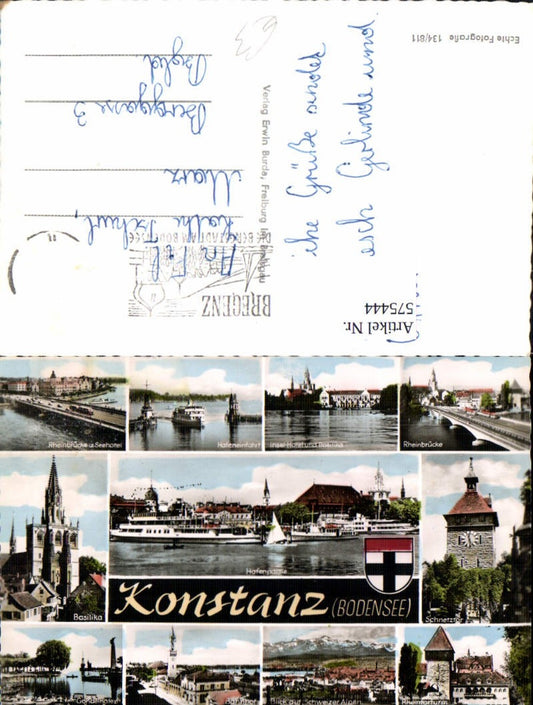 575444, Multi-image Ak Konstanz Lake Constance harbor entrance Rhine bridge Schnetztor