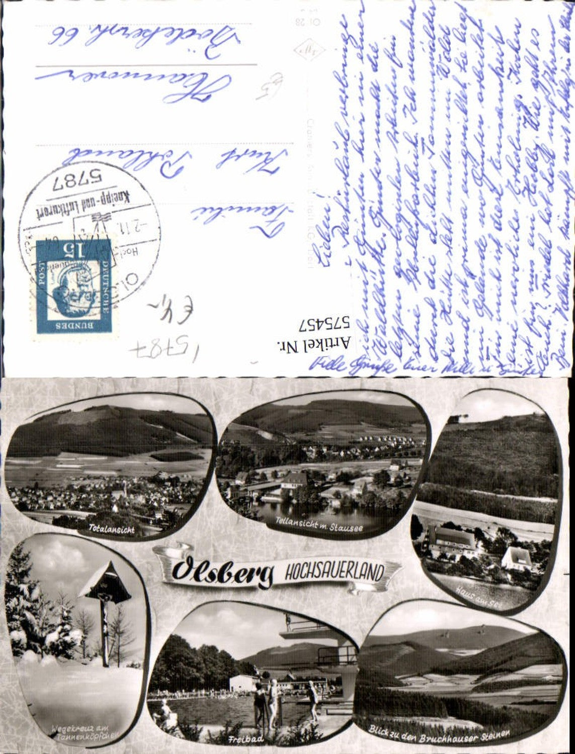 575457,Mehrbild Ak Olsberg Hochsauerland Wegkreuz Stausee Freibad