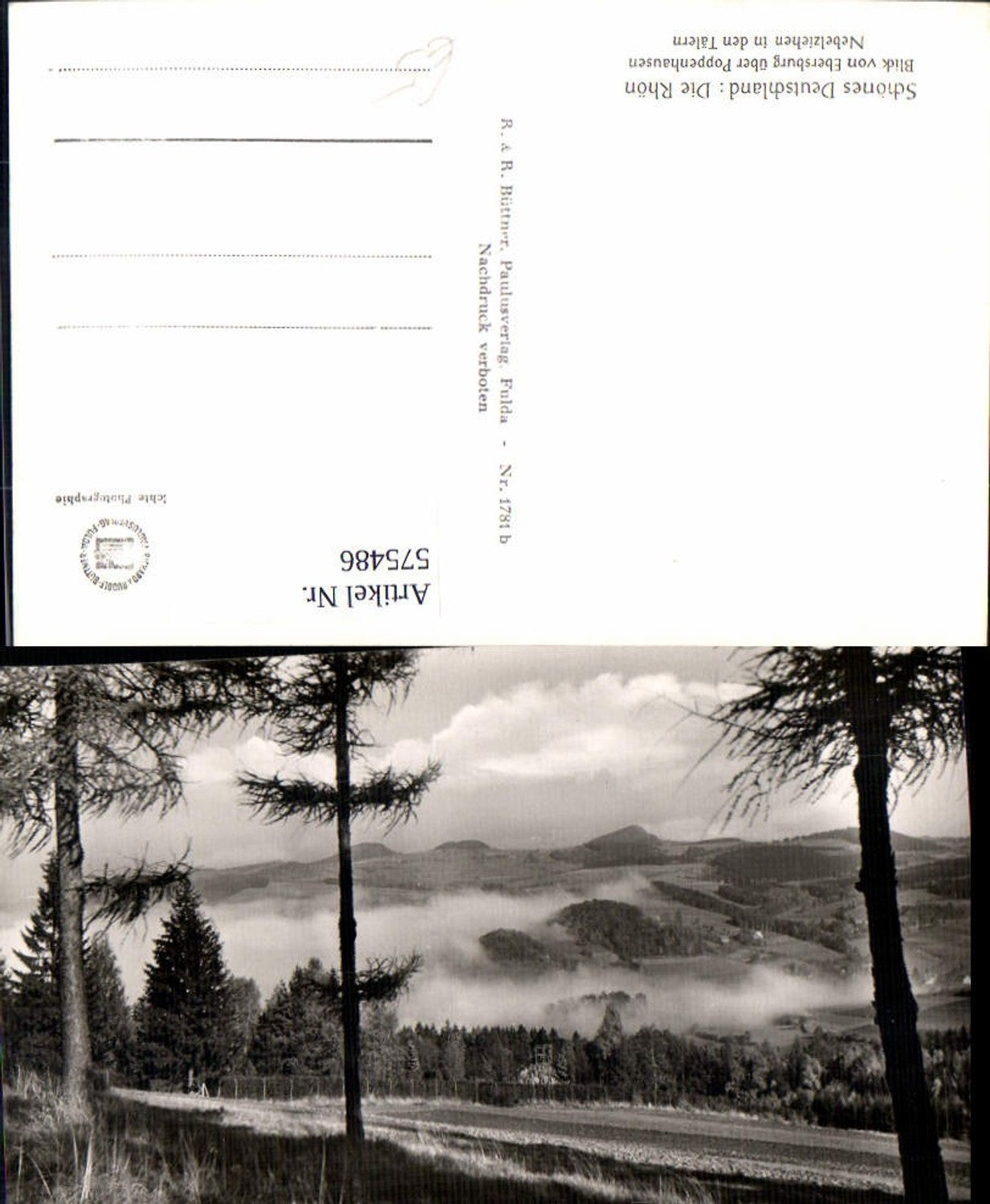 575486,Foto Ak Blick v. Ebersburg über Poppenhausen Nebelziehen i. d. Tälern