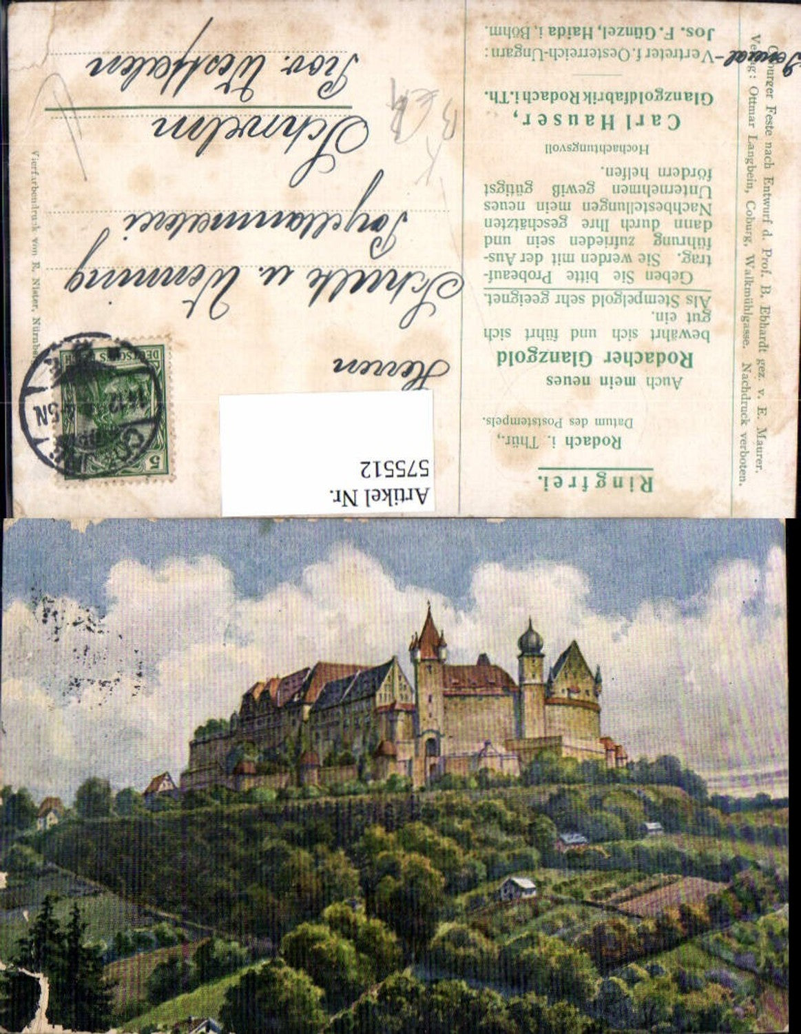 575512,Artist Postcard B. Ebhardt E. Maurer Veste Coburg