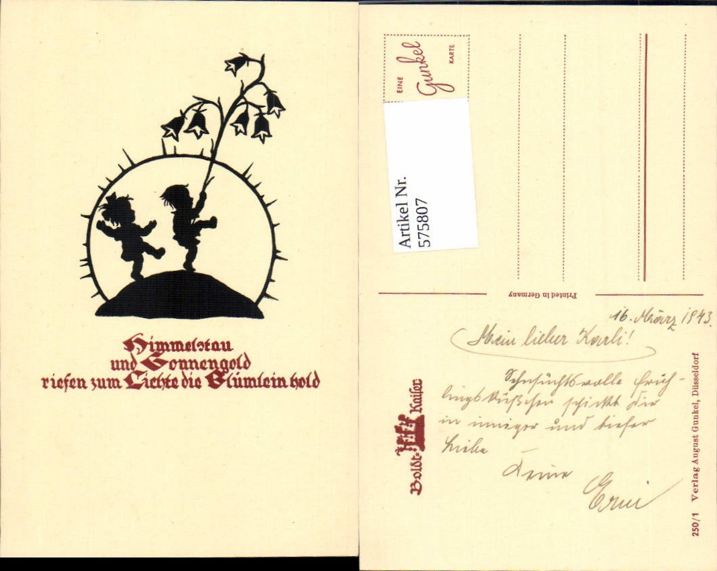 575807,Künstler AK Scherenschnitt Silhouette Kinder pub Gunkel 250/1
