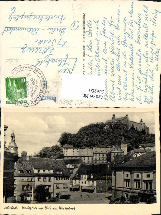 576206, Kulmbach market square with view of Plassenburg Castle