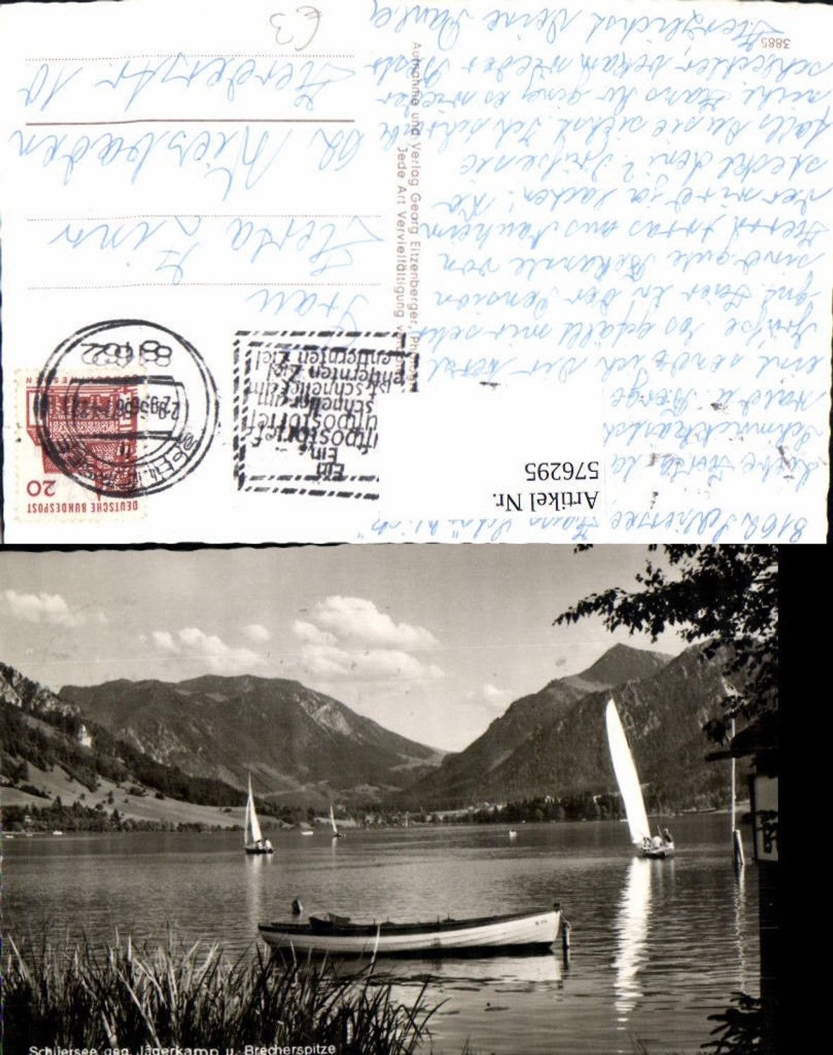 576295, Schliersee opposite Jägerkamp and Brecherspitze, boat, sailboat