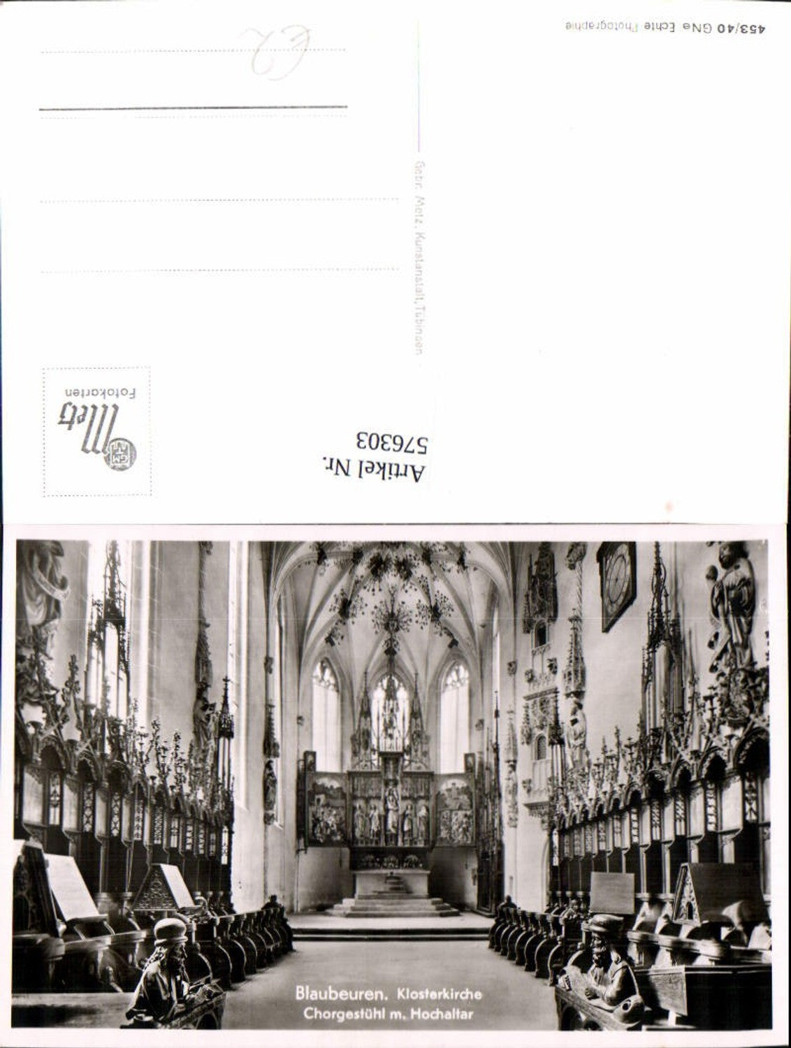 576303,Foto Ak Blaubeuren Klosterkirche Chorgestühl m. Hochaltar