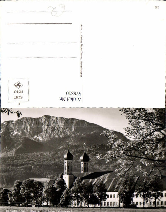 576310, Photo postcard Benediktbeuern Monastery with Benediktenwand