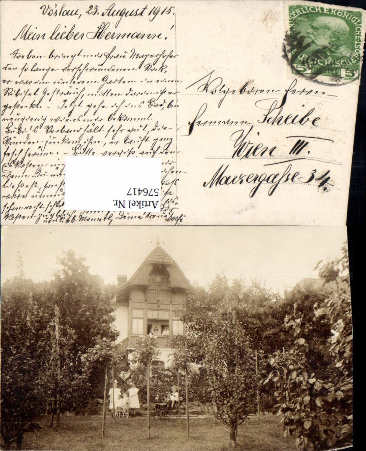 576417,tolle Foto-AK Bad Vöslau Villa 1913 Familie Scheibe