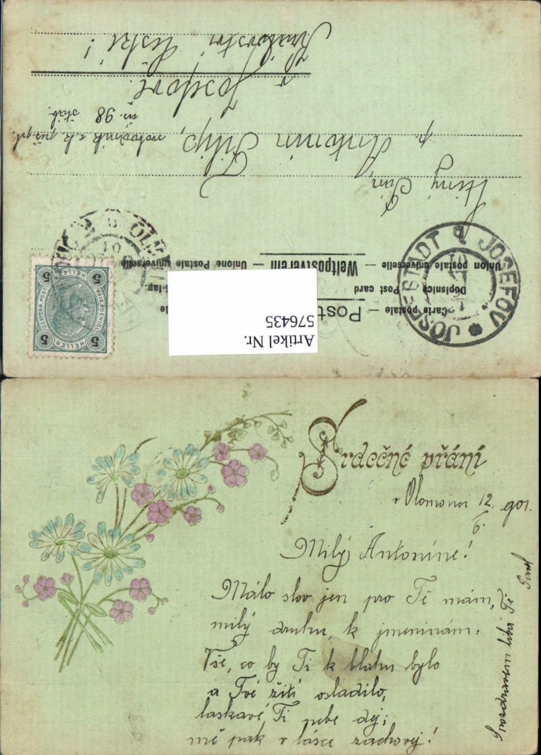 576435,Präge Lithographie Blumen 1901