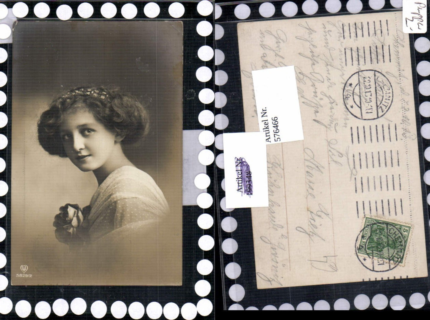 576466,Foto-AK Frau Portrait Frauen Mädchen Haarband Haarschmuck Rose