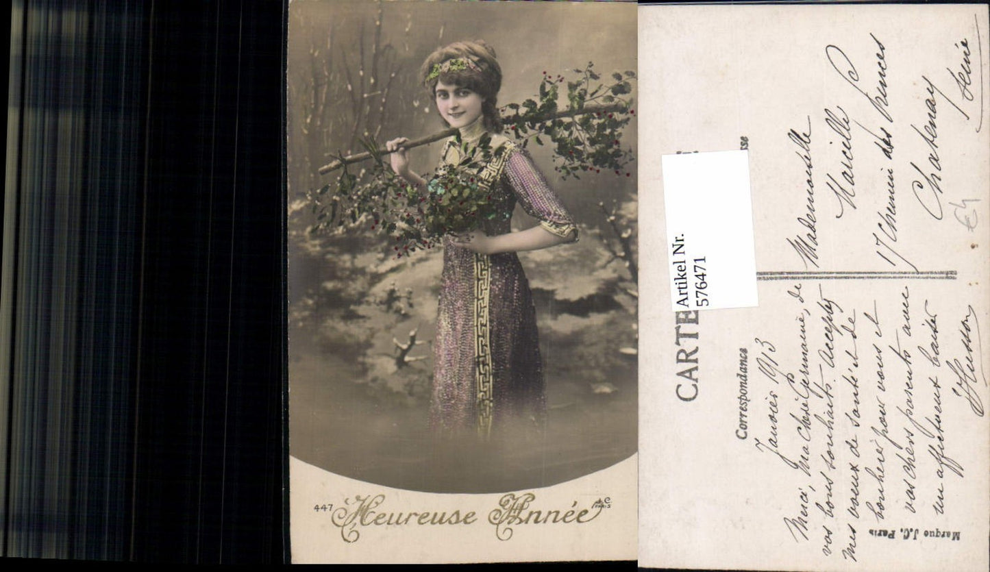 576471,Foto-AK Frau Portrait Frauen Mädchen Kleid Heureuse Annee