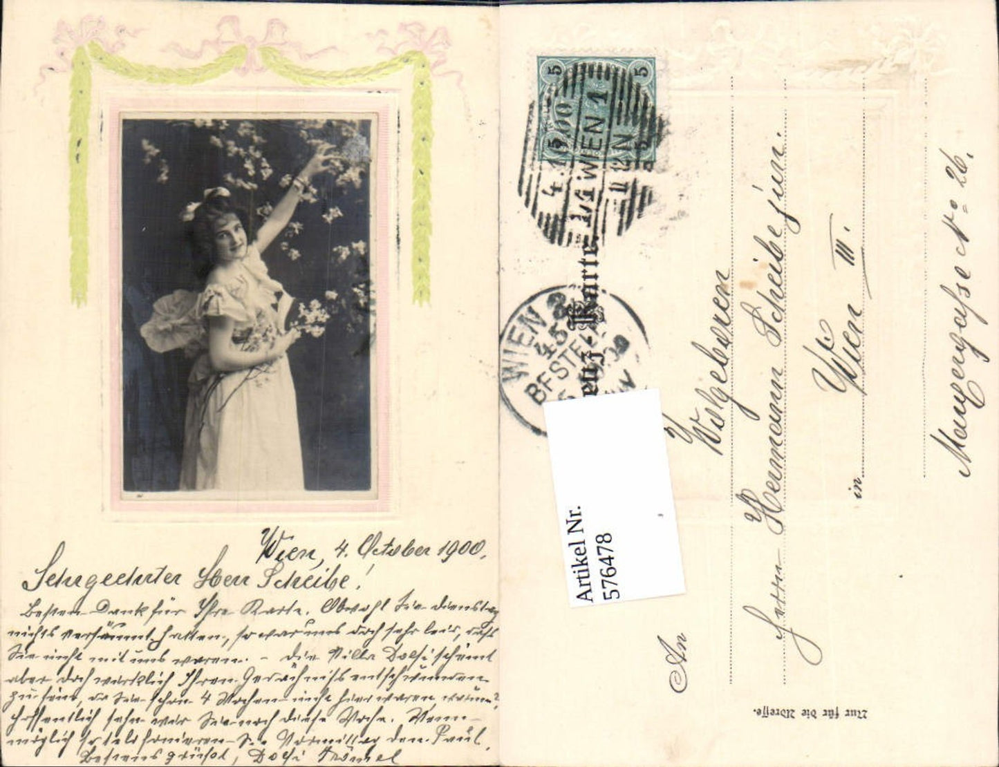 576478,Foto-AK Frau Portrait Frauen Mädchen Flieder Präge AK
