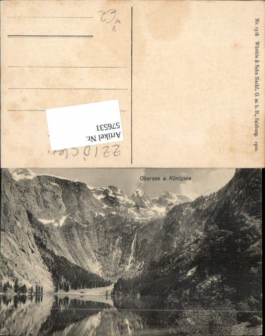 576531, Publisher Obersee am Königssee near Schönau, Würthle &amp; Sohn, No. 1318